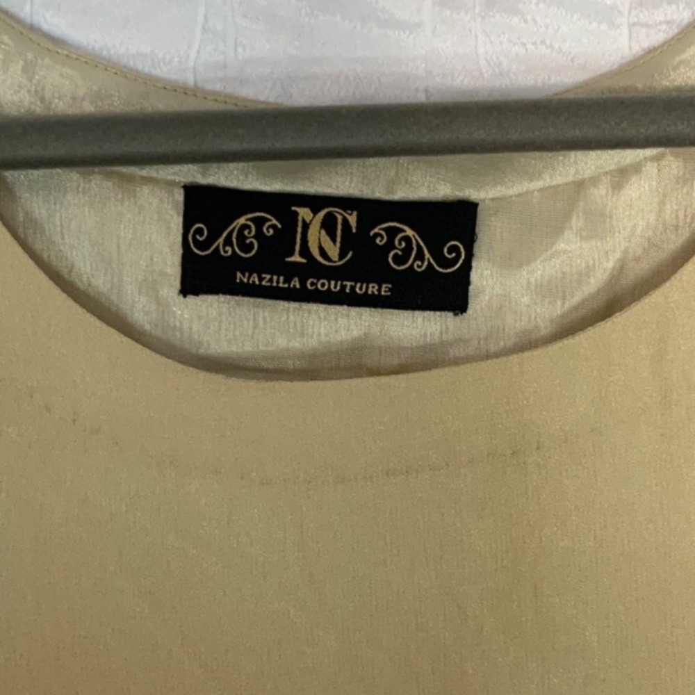 Nazila Couture sz Med Sheer Sleeve Silk Kurta Embroidery & Sheer Overlay NWOT - Picture 3 of 13